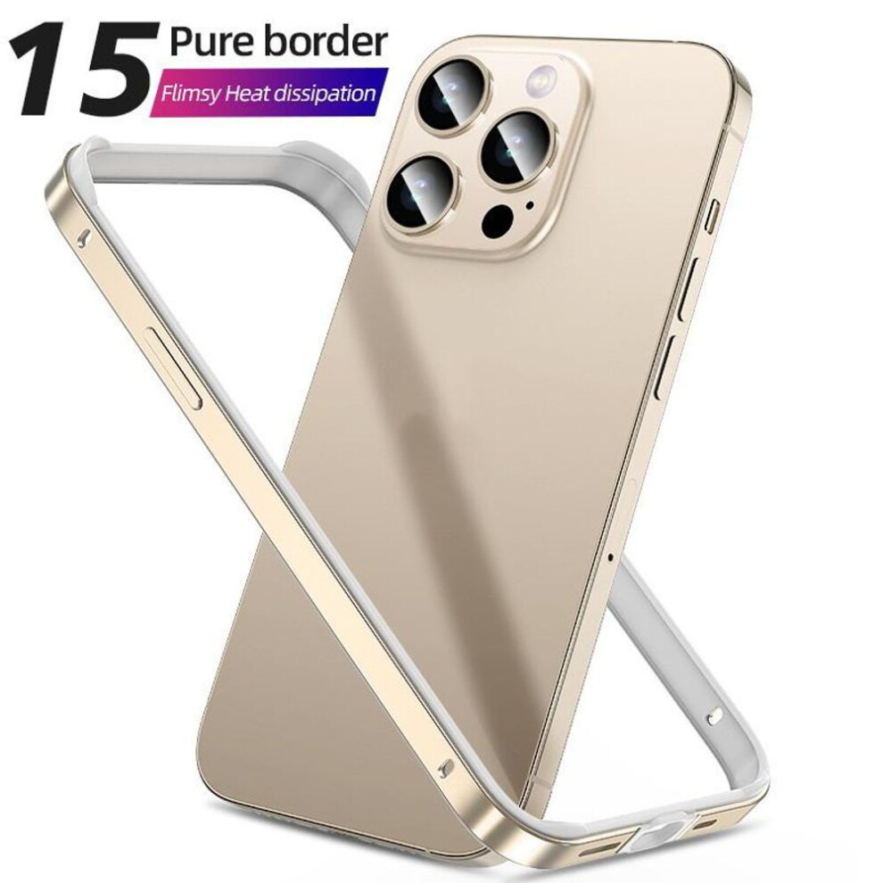 (golden, iPhone 16 Plus) Aluminum Alloy Pure Frame Phone Case For Iphone 16 Pro Max 15 14 13 12 11 X Xs Xr Shockproof Inside Silicone Anti-fall Corners Bumper Cover