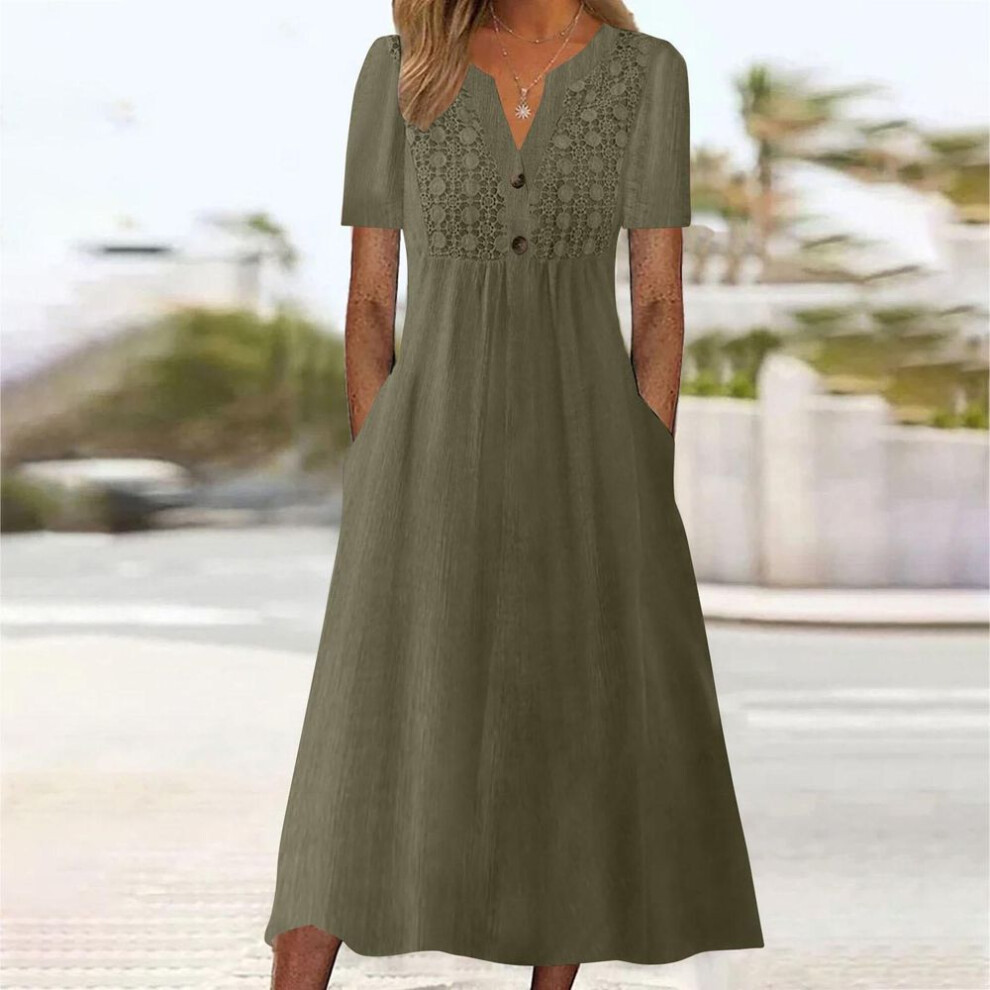(as the picture, S) Summer Dresses For Women Summer Boho Maxi Dress Short Sleeve V Neck Dresses Fashion  Dress With Pockets