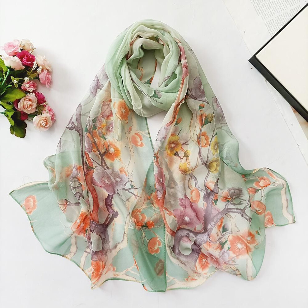 (light green) Women's Fashion Long Soft Flower Print Scarf Shawl Chiffon Scarves Beach Scarf