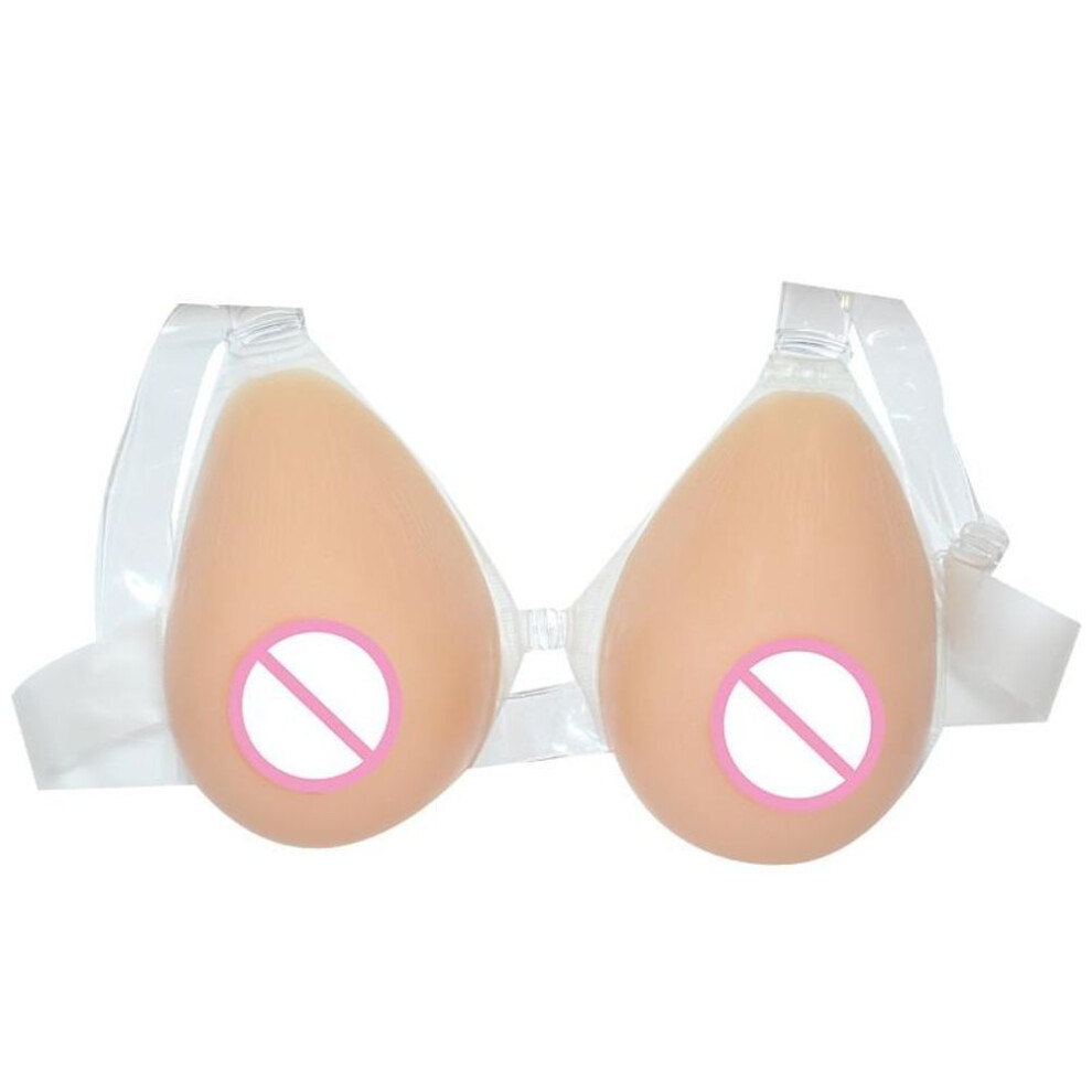 (as the picture, 400gpair) Sbt Tear Drop Shape Transgender Silicone Breast Forms With Transparent Straps 400-1600gpair