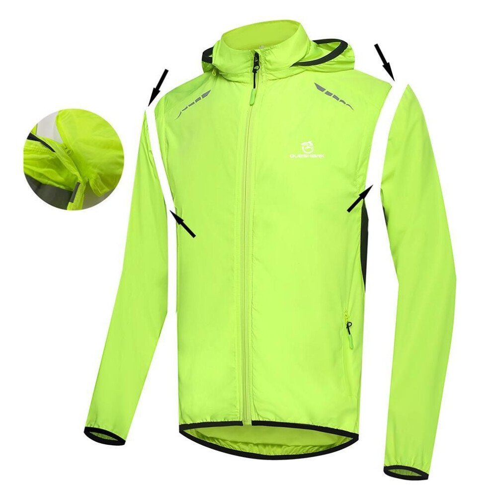 (green, 2XL) Queshark Detachable Sleeves Cycling Jacket Men Windproof Reflective Mtb Bicycle Long Sleeve Windbreaker Sleeveless Vest Bike Coat Jersey