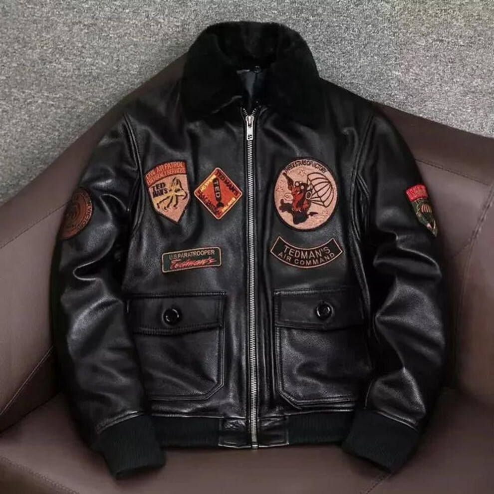 (black, m 52-58kg) Men's Aviator Jacket Genuine Leather Man Real Adding Cotton Cow Coat Winter Air Force 1 For Men Bomber