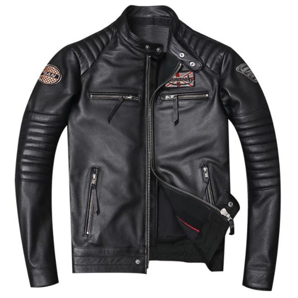 (black, XL) Vintage Grey Motorcycle Genuine Leather Jacket Men's Biker Natural Cowhide Jackets Man Slim Cool Clothing Coat