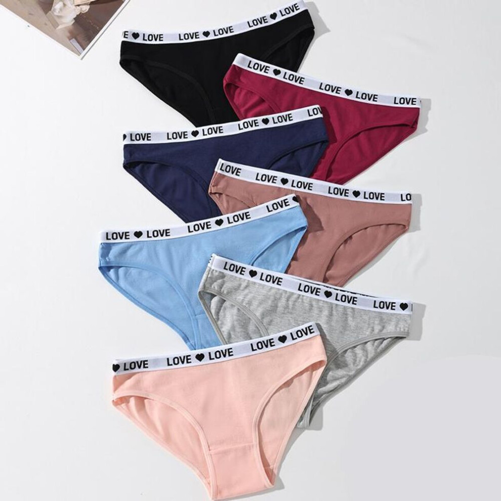 (as the picture, XS) 7pcs/set Women's Cotton Panties Sexy Soft Striped Underpants Cute Letter Girls Briefs Female Breathable Stretch Lingerie Xs-xl
