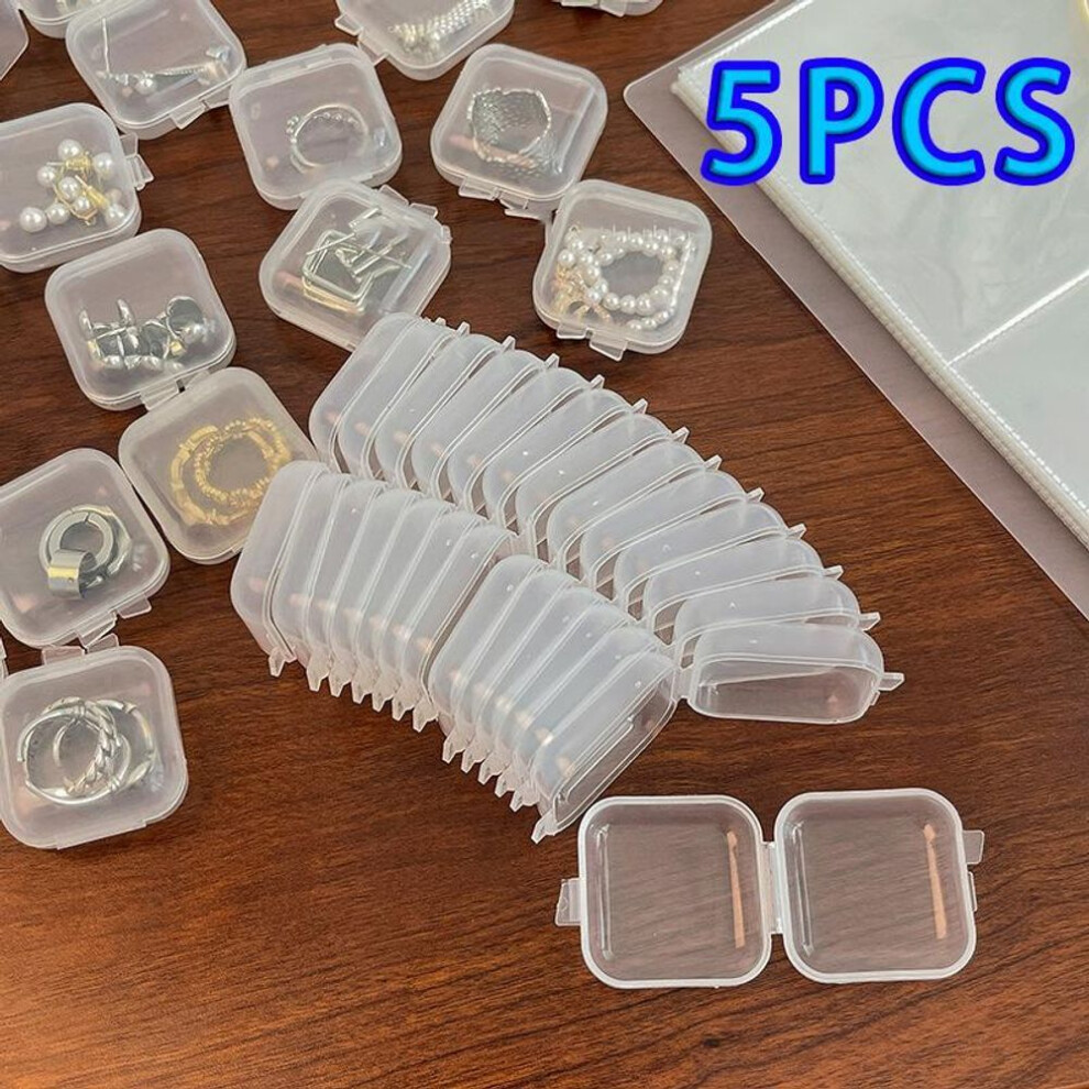 (as the picture, 5PCS) 5-50pcs/lot Mini Square Storage Box Transparent Plastic Flip Cover Small Case Pill Jewels Dustproof Storage Pack Boxes