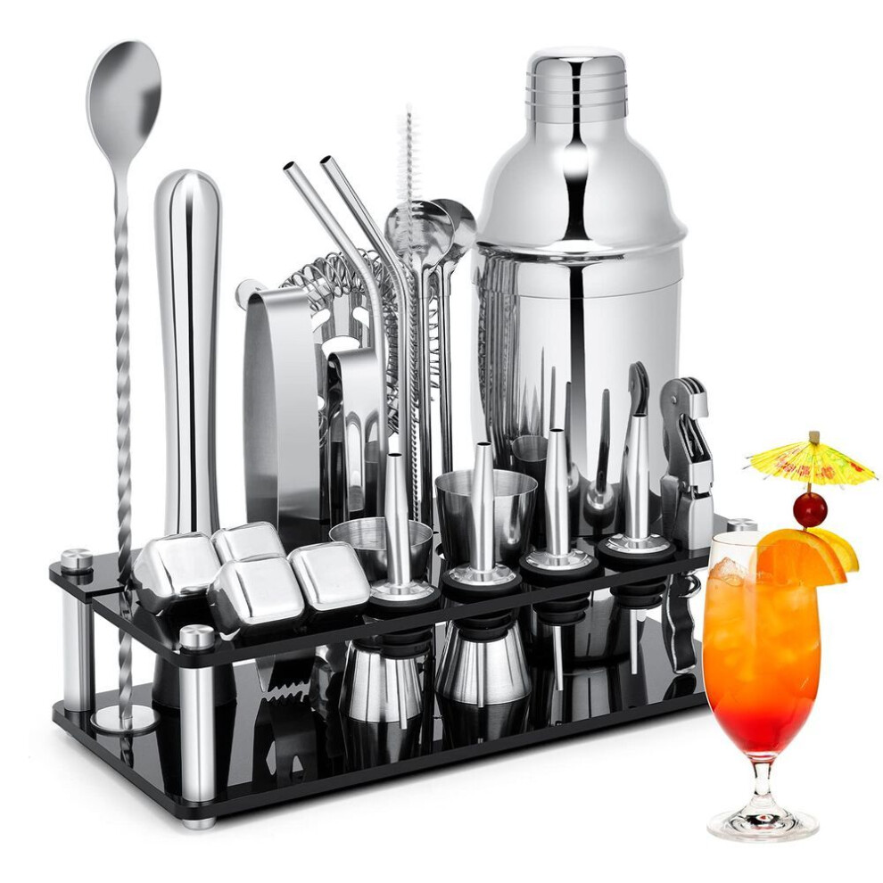 Cocktail Shaker Set, 23-piece Stainless Steel Bartender Set With Acrylic Stand And Cocktail Recipe Booklet, Professional Bar Tools