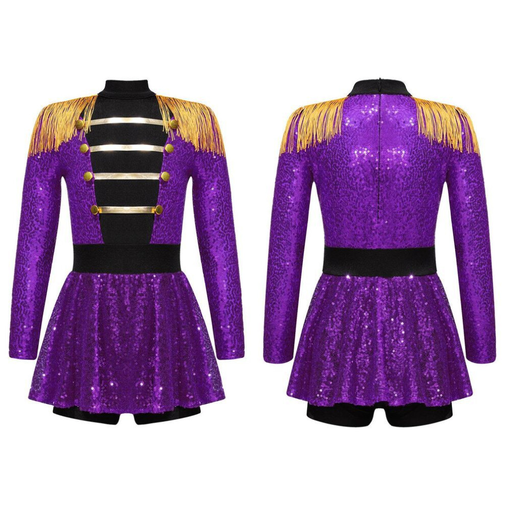 (purple, 13-14 Years) Kids Girls Ringmaster Circus Costume Gymnastics Leotard Sequin Jazz Dancewear Ballet Dance Tutu Dress