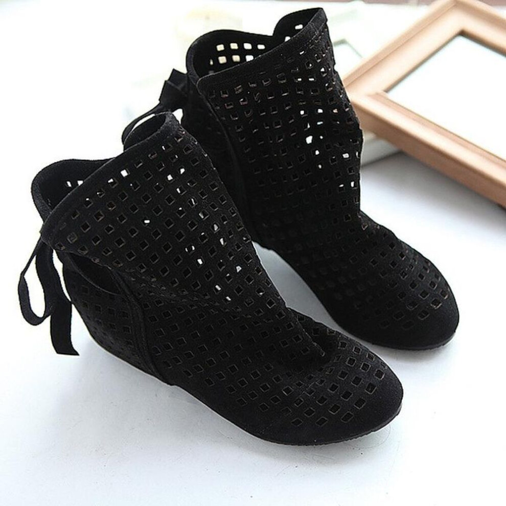 (black, 35) Women Fashion Summer Hollow Ankle Boots Solid Color Casual Sandals Boots For Female