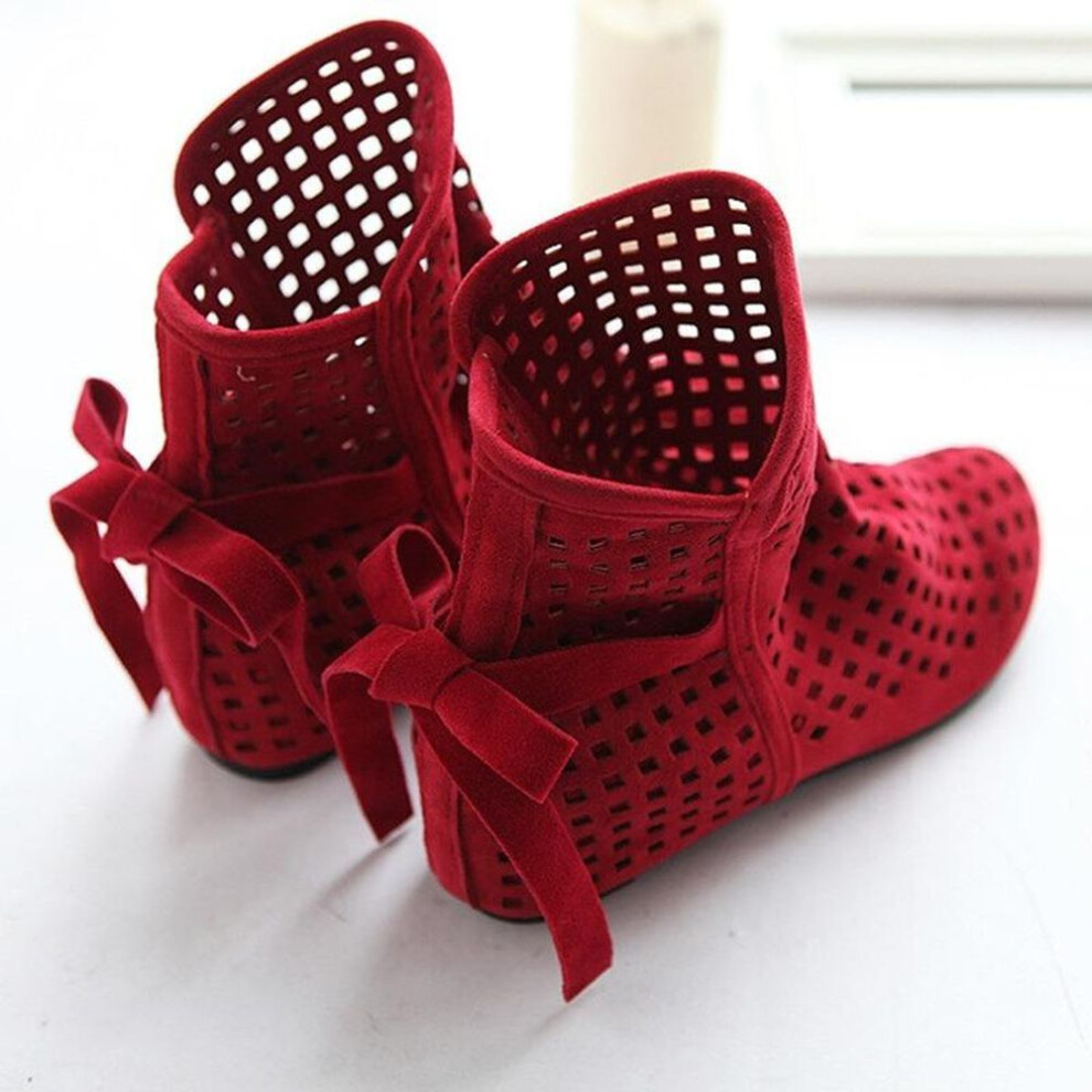 (red, 37) Women Fashion Summer Hollow Ankle Boots Solid Color Casual Sandals Boots For Female