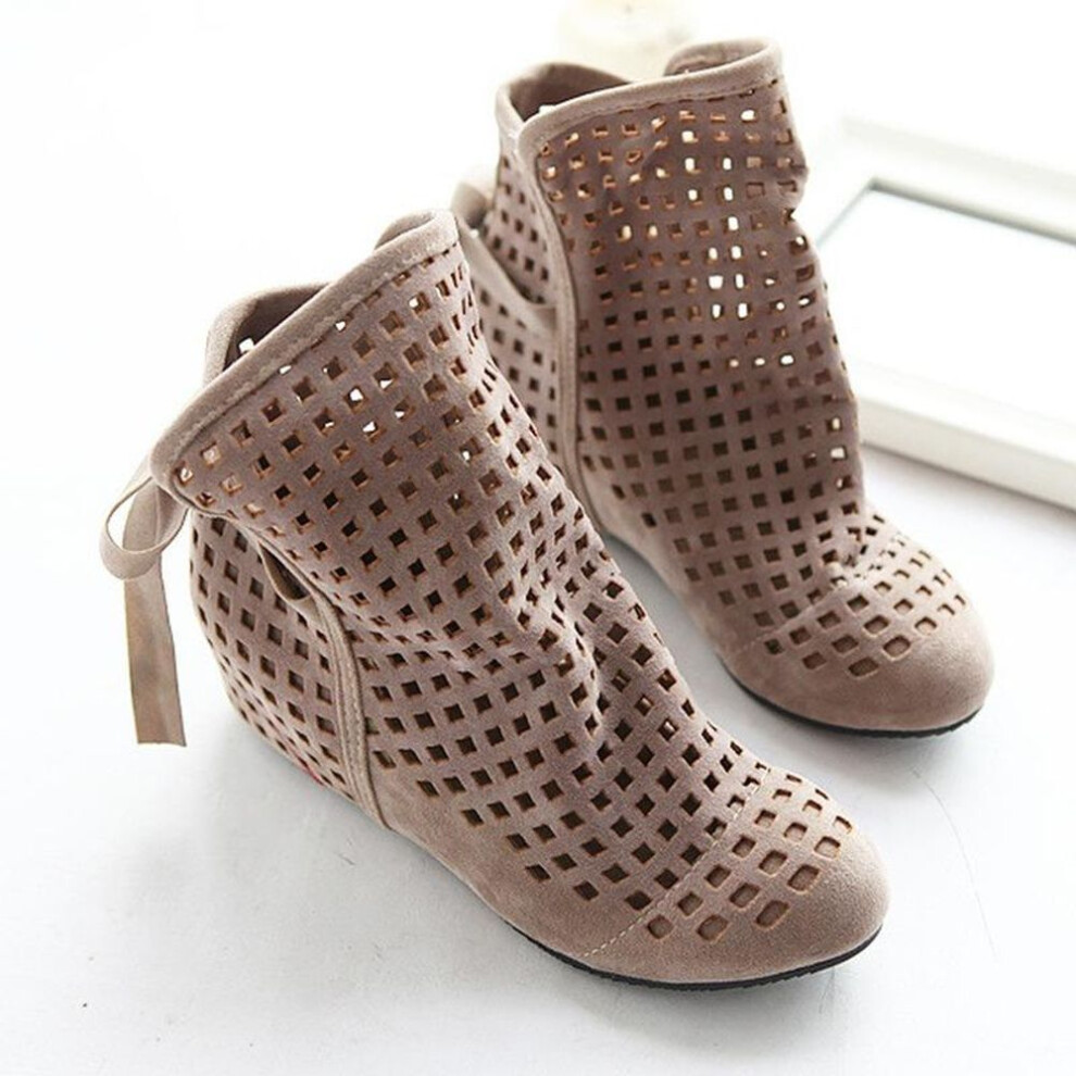 (beige, 35) Women Fashion Summer Hollow Ankle Boots Solid Color Casual Sandals Boots For Female
