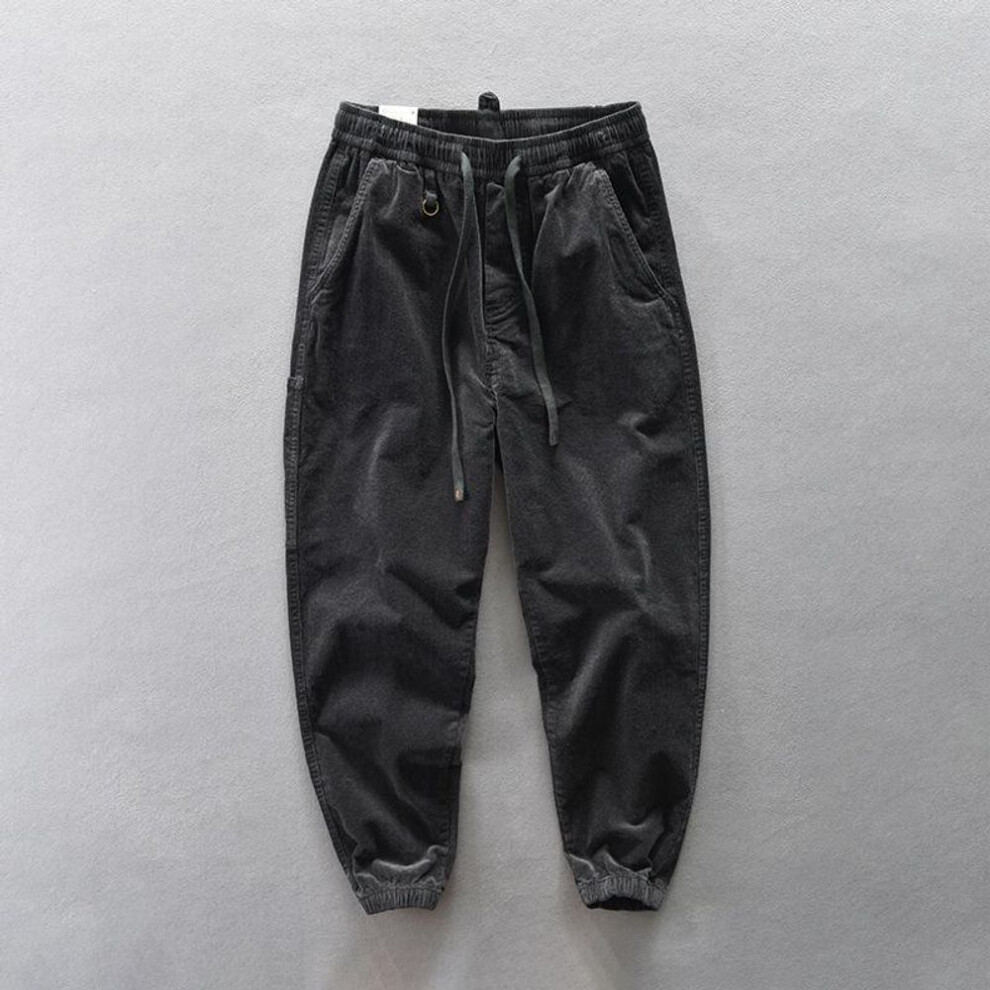 (gray, XL) Men's Z399 Khaki Corduroy Wide-leg Casual Pants