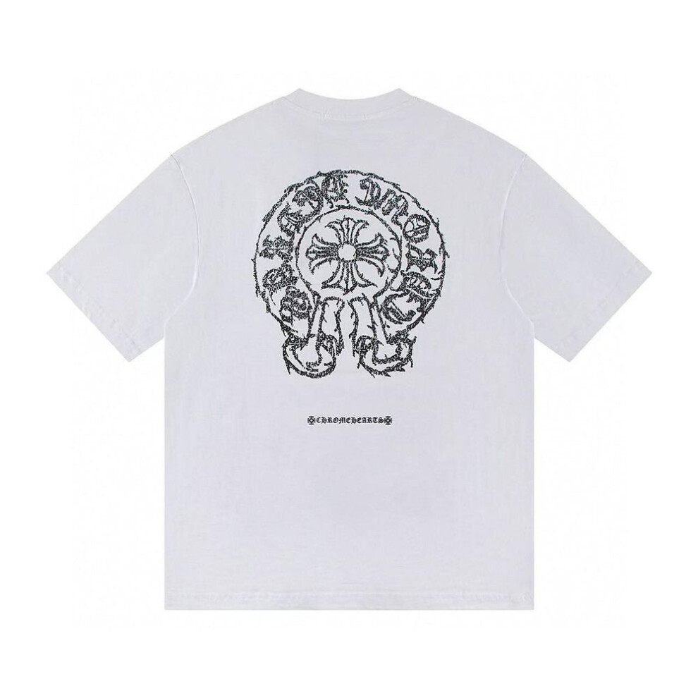 (white, S) W344 Chrome Hearts 2025 Summer New High Quality Cotton Round Neck Loose Large Size Men's And Women's T-shirt Couple T-shirt