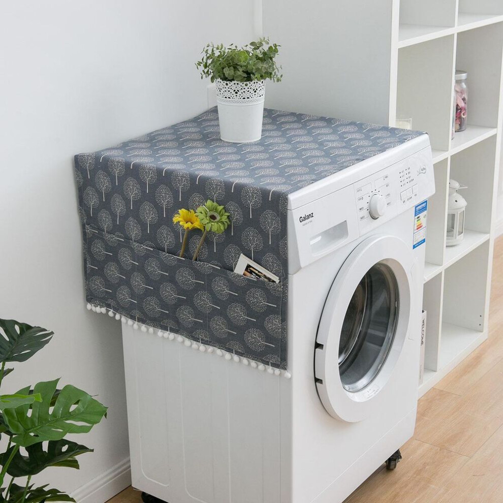 (black, Double door 70*170) Japanese Wave Pattern Refrigerator And Washer Cover, Navy Blue
