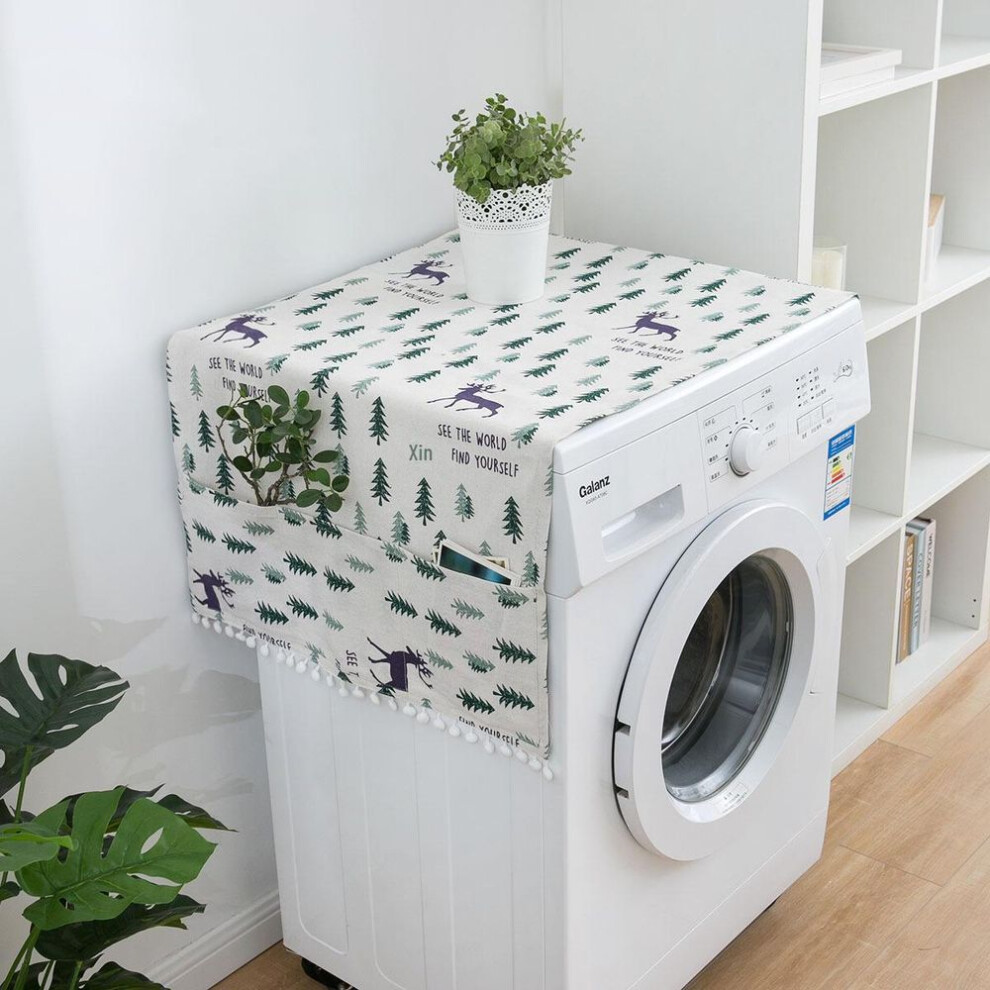 (gray, Double door 70*170) Japanese Wave Pattern Refrigerator And Washer Cover, Navy Blue