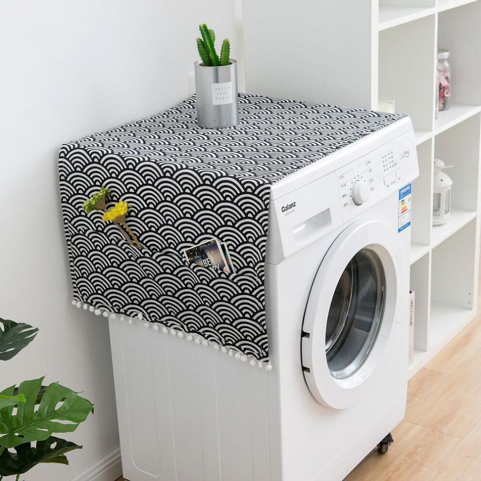 (navy, Single door (washing machine) 55*130) Japanese Wave Pattern Refrigerator And Washer Cover, Navy Blue