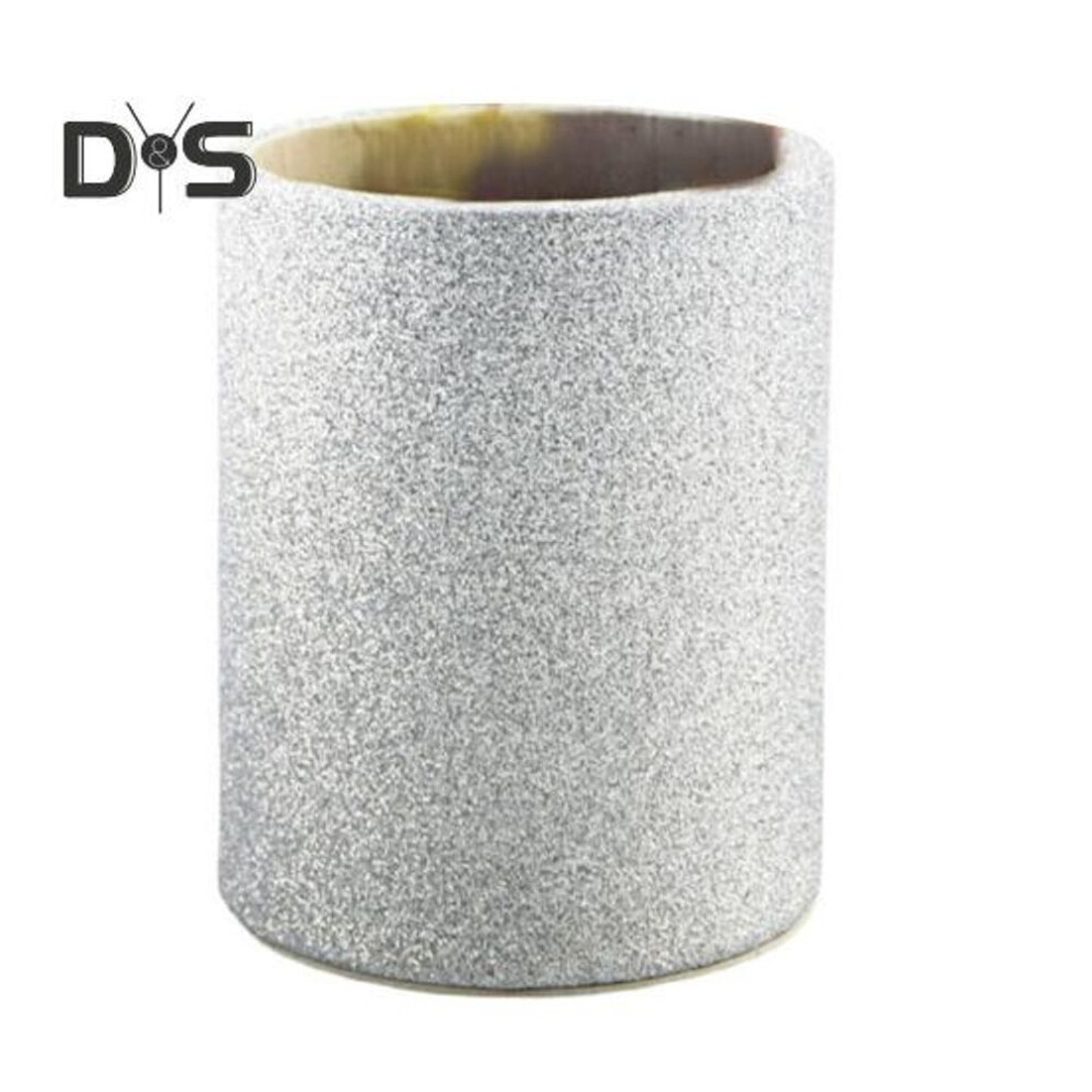 (silver) Faux Leather Round Pencil Holder Cup Desktop Pen Storage Organizer Stationery Scissors Container For Home School Office Dorm