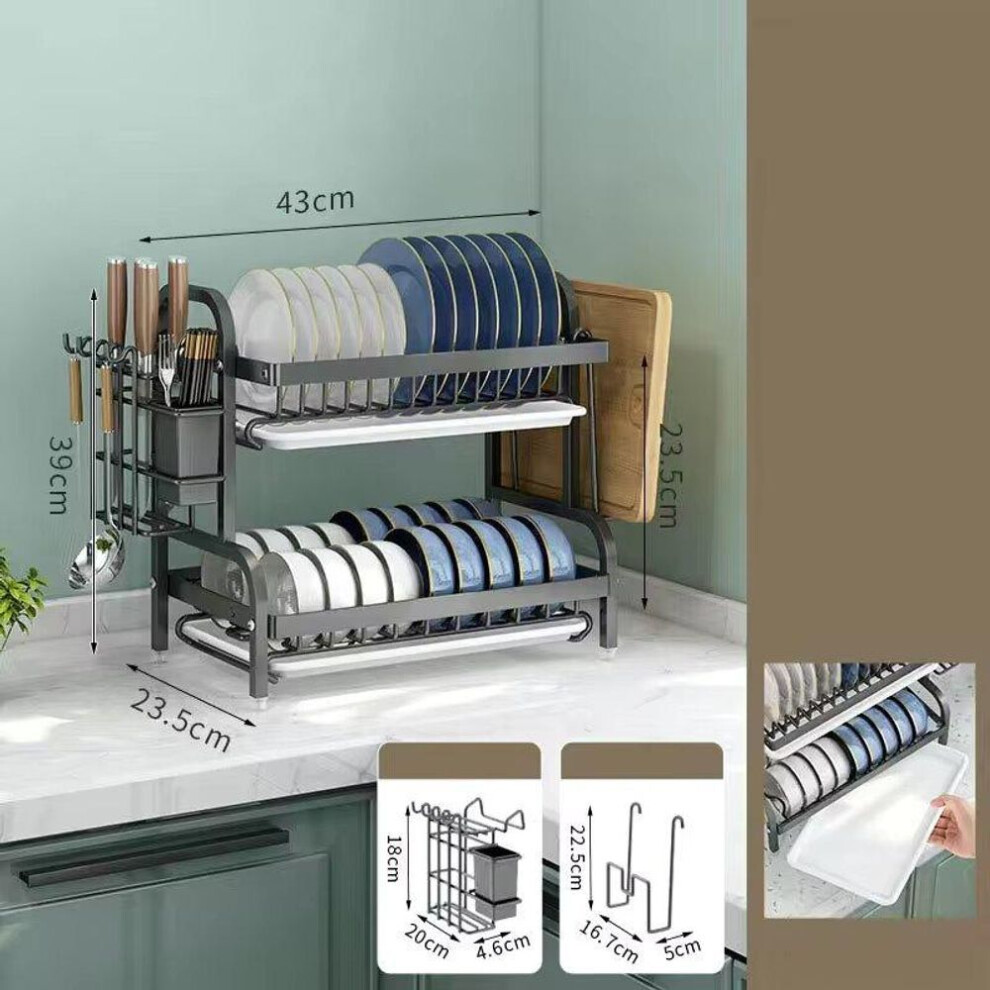 New Dish Drying Rack 2-tier Compact Kitchen Dish Rack Drainboard Set Large Rust-proof Dish Drainer With Utensil Holder