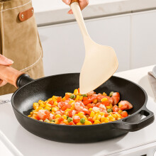 (29cm Dia) Round Cast Iron Skillet w/ Removable Wooden Handle