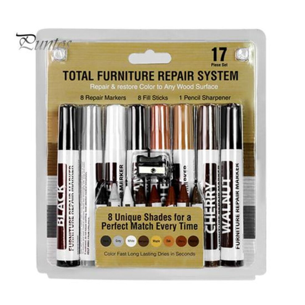 (as the picture, 8pcs) 1 Set Wooden Furniture Scratch Repair Kit With Touch-up Marker Pen Crayon Sharpener 6/8/10 Colors Wood Floor Table Stain Removal Scratch Repair