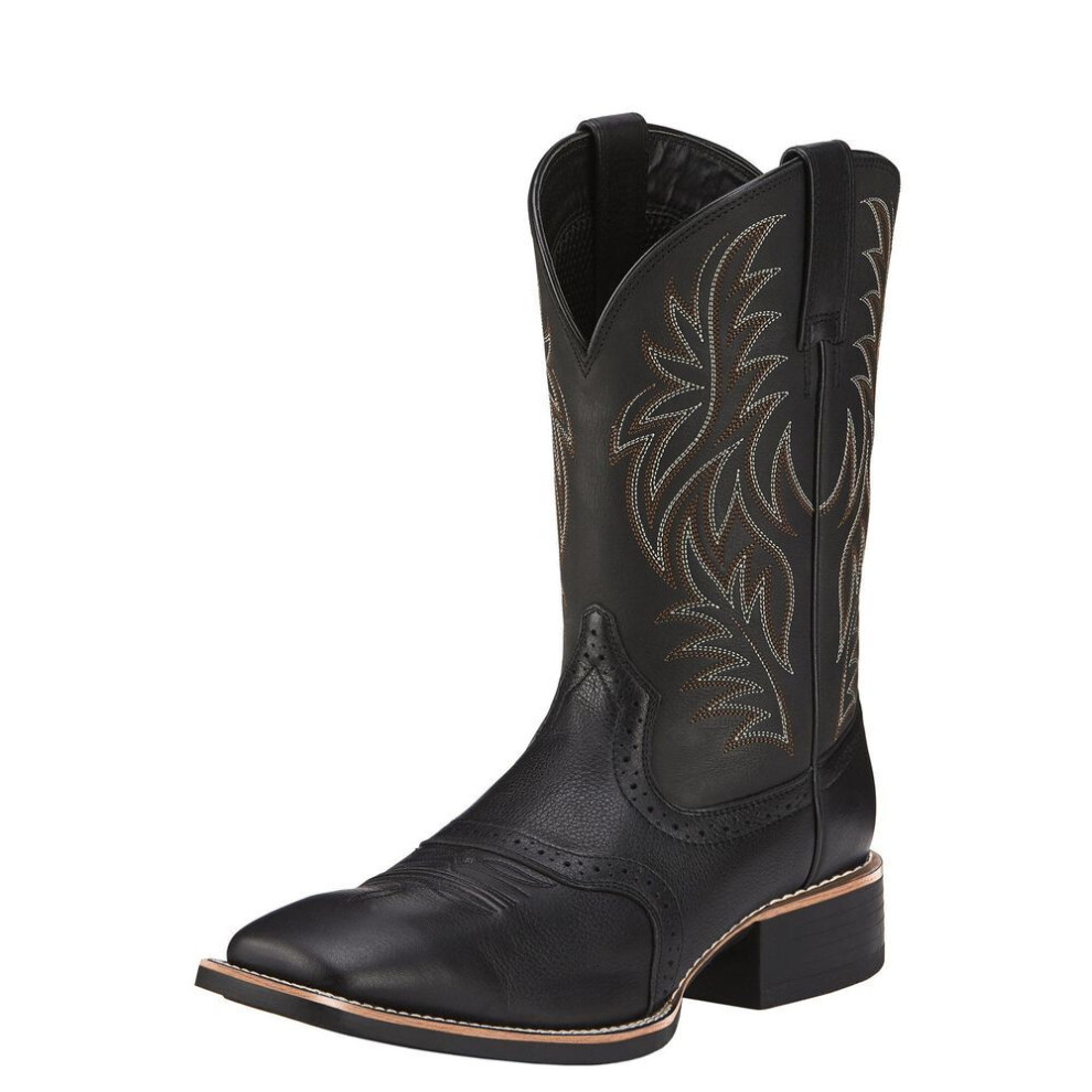 (black, 43) Men Western Cowboy Boots Embroidery Retro Mid-calf Boots Autumn Winter Shoes Male Outdoor Boots Western Shoes Plus Szie 48