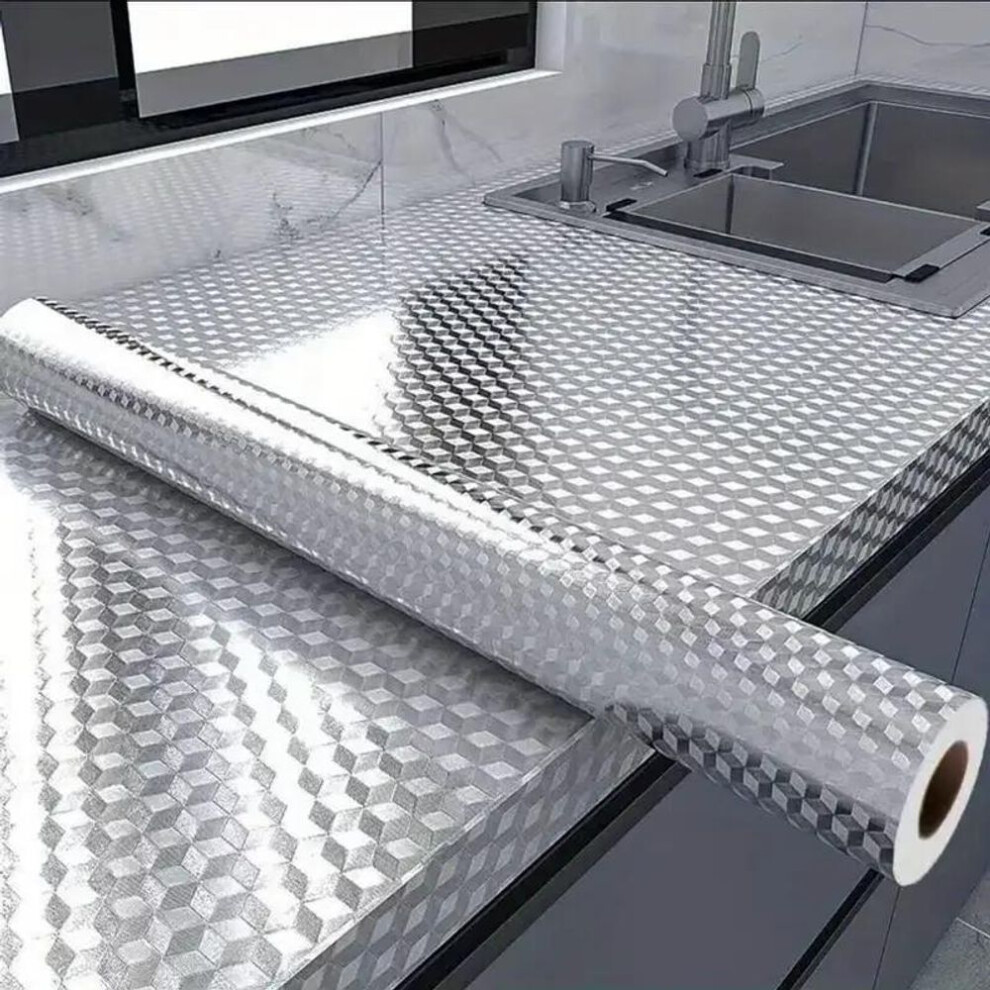 (as the picture, 60cm*3m) 60cm Aluminum Foil Oil-proof Tile Tin Foil Fireproof Sticker Oil-proof