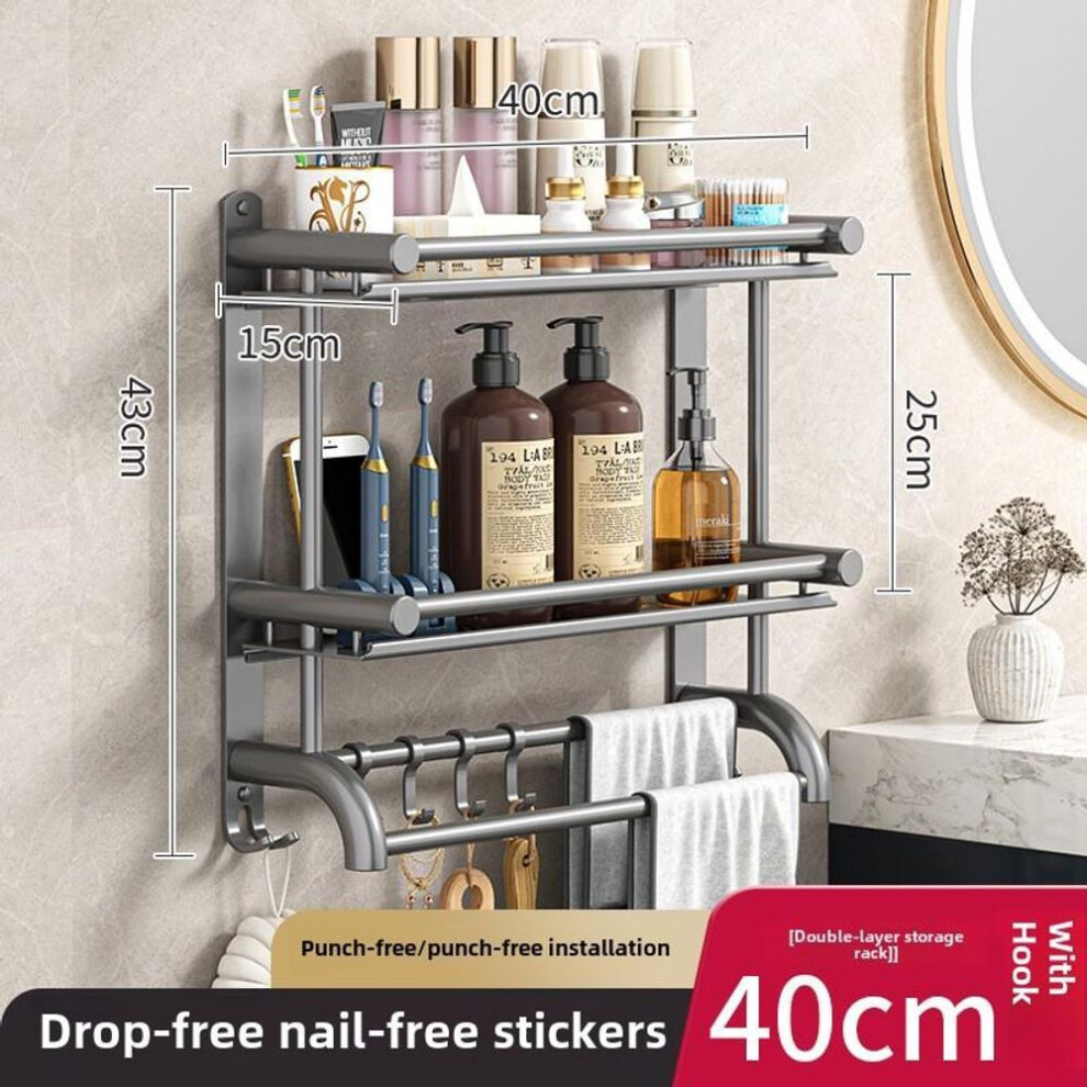 (as the picture, Double layer 40cm) Modern Bathroom Storage Rack Wall Mounted Stainless Steel Towel Holder Double Layer Shelf For Bathroom Toilet Shower
