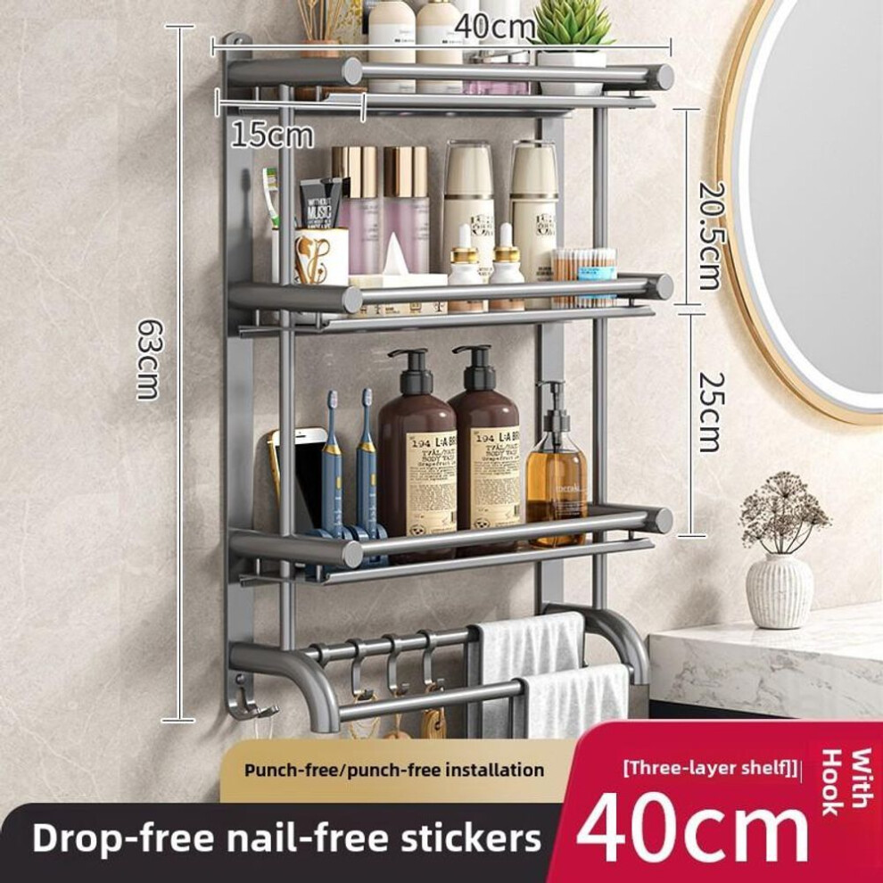(as the picture, Three layers 40cm) Modern Bathroom Storage Rack Wall Mounted Stainless Steel Towel Holder Double Layer Shelf For Bathroom Toilet Shower