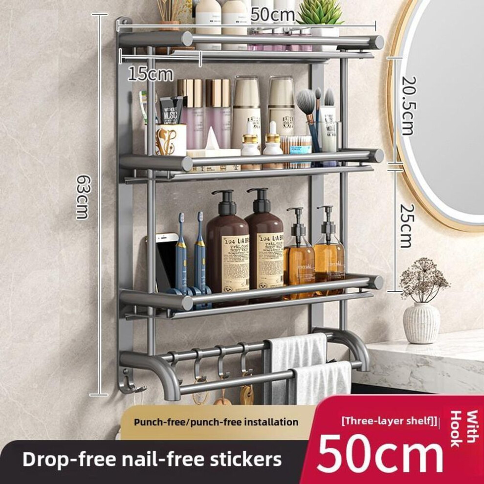 (as the picture, Three layers 50cm) Modern Bathroom Storage Rack Wall Mounted Stainless Steel Towel Holder Double Layer Shelf For Bathroom Toilet Shower
