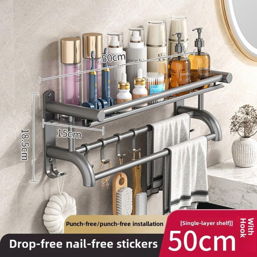 (as the picture, Single layer 50cm) Modern Bathroom Storage Rack Wall Mounted Stainless Steel Towel Holder Double Layer Shelf For Bathroom Toilet Shower