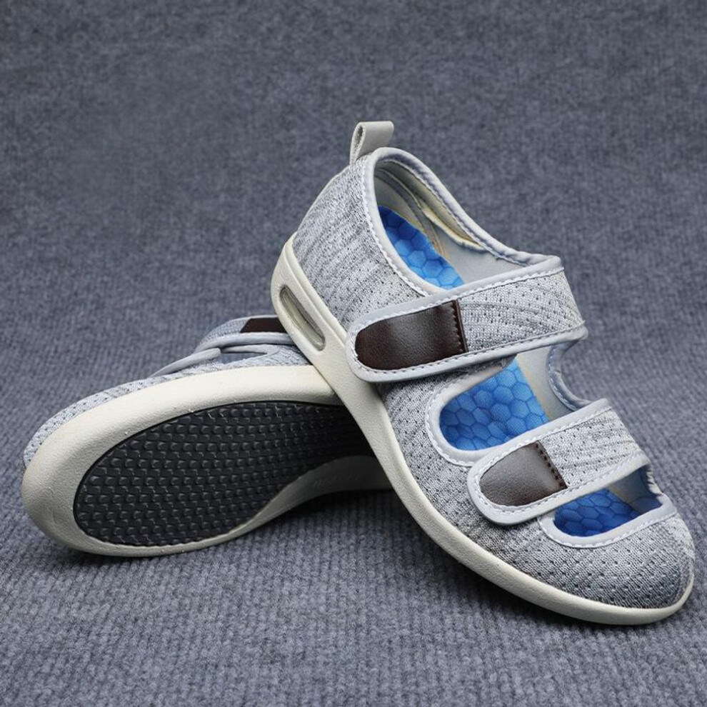 (light grey, 37) Men's And Women's Diabetic Shoes Extra Wide Width With Adjustable Sneakers Comfortable For Elderly Swollen Feet Indoor Outdoor