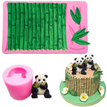 2 stks/set 3D Panda & Bamboe Siliconen Mallen Bamboe Taart Grens Fondant Mallen Sugarcraft Taart Decoreren Gereedschappen Snoep Chocolade Gumpaste Ma