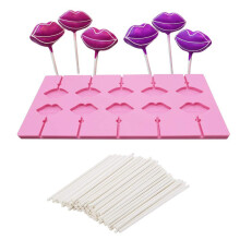 10 Holtes Rode Lippen Lollipop Schimmel met 20 Stuks Sticks Sexy Lippen Siliconen Chocolade Hard Candy Gummy Fondant Schimmel
