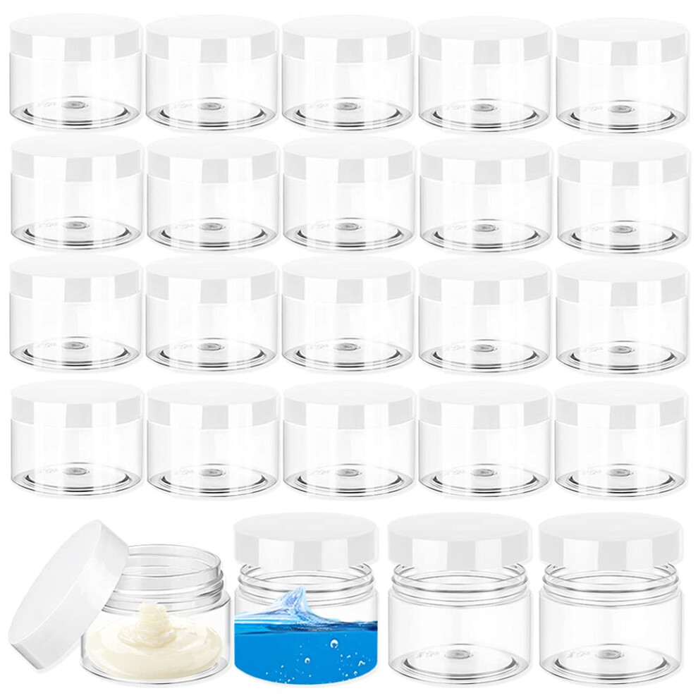 Uyuxxu 24 Pcs 1Oz Plastic Cosmetic Jars Round Leak Proof Clear Container With Lid Wide-Mouth Refillable Small Storage Containers For Slime Cosmetic Lotion Ca