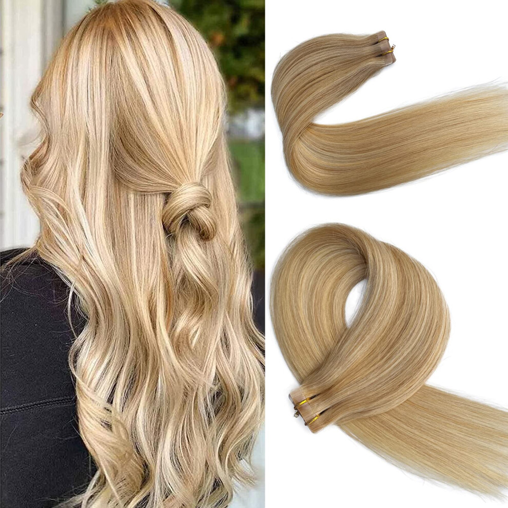 Munx Unisex 18Inch Balayage Tape In Hair Extension Seamless Skin Weft Invisible Double Sided Tape Glue In Hair For Women 20Pcs 40G Blonde Highlights Human Hair Ta