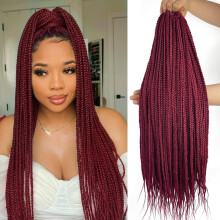 24 inch Box Braid Gehaakt Haar 144 Strengen Gehaakte Box Braids Pre Looped Box Braids Gehaakte Vlechten Bordeaux Box Braids Gehaakt Haar voor Zwarte