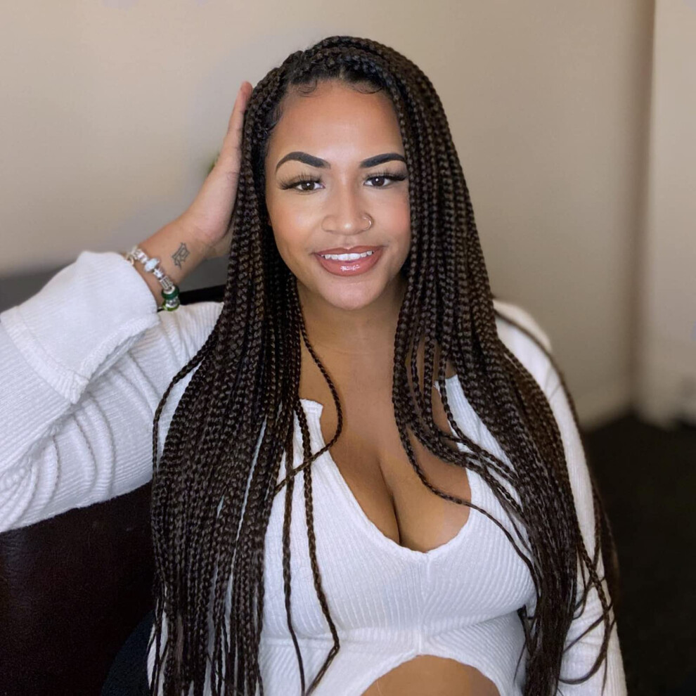 Chicmoi Unisex Black,Brown 24 Inch Crochet Box Braids Pre Looped Dark Brown Box Braid Crochet Hair 144 Strands 1/3 Inch Wide Small Box Braids Crochet Braids Hair For Black Women