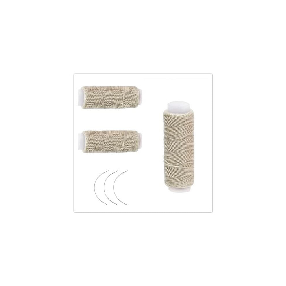 Funyn Unisex Cream 3 Rolls Hair Weaving Thread Cotton Sewing Thread Making Wig Clips In Hair Extension Hair Salon Weft Thick Thread With 3 Curved Needles (Beige)