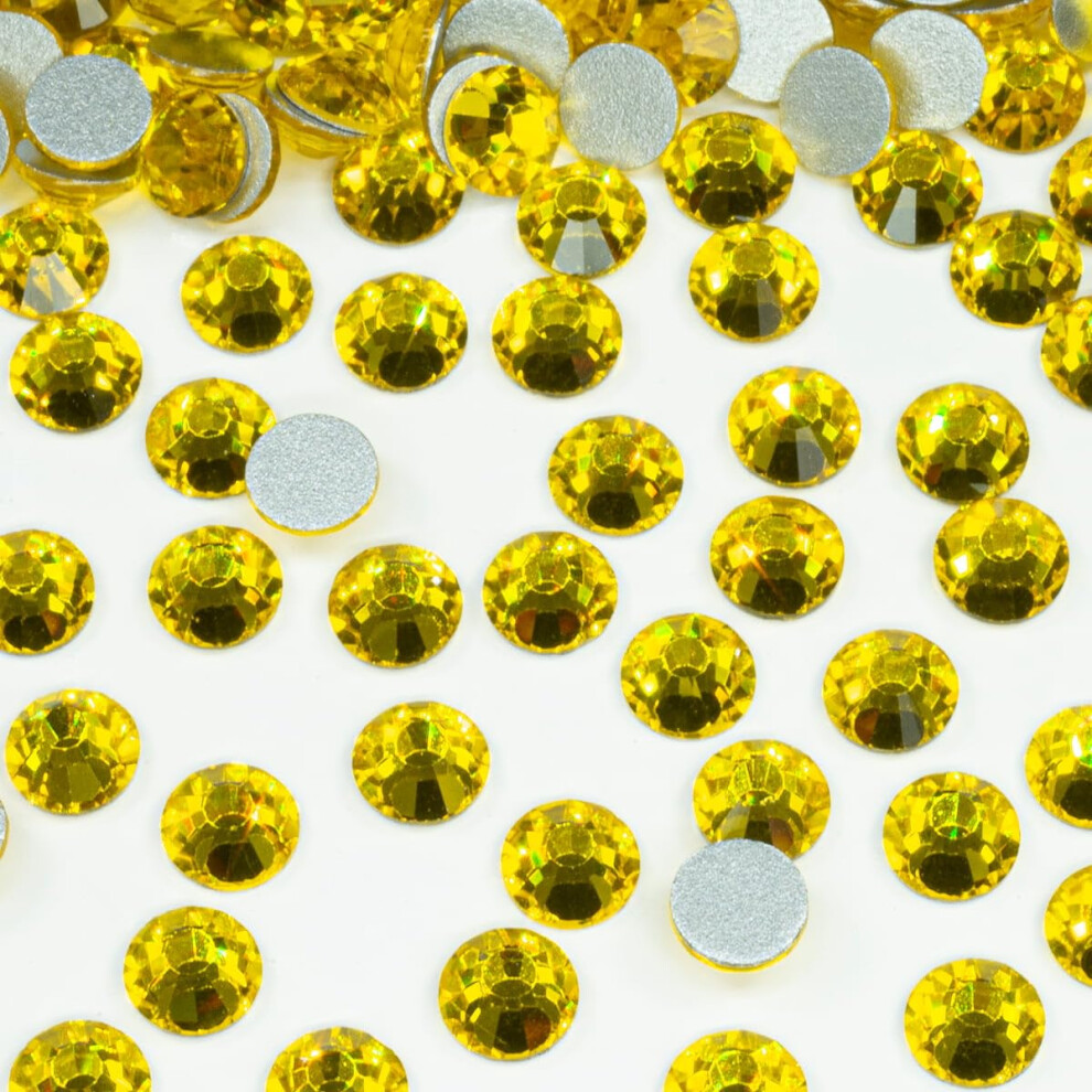 Qiipii Yellow 1440Pcs Ss20 4.8Mm Citrine Flatback Rhinestones Bulk K9 Glass Lemon Gems Round Beads Stones Diamonds Nail Charms Jewels Nail Art Supplie