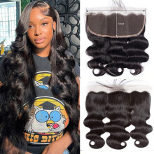 14 inch 13x6 kanten frontale body wave HD transparant frontaal van oor tot oor 13x6 kanten frontale sluiting met babyhaar Gratis deel 100% maagdelijk