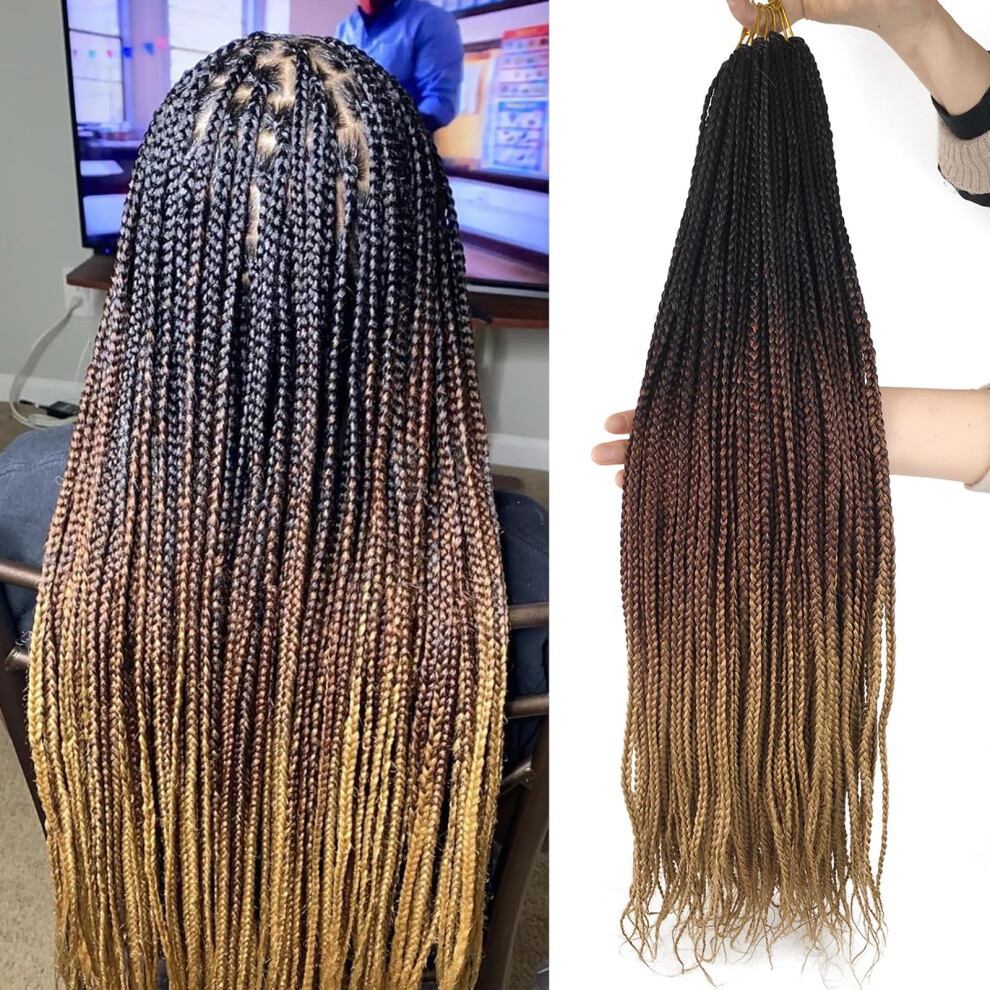 Chicmoi 24 Inch Box Braids Crochet Hair 1B/30/27 Ombre Crochet Box Braids Pre Looped Crochet Hair 6 Packs Small Crochet Braids Knotless Box Braid Crochet Hair