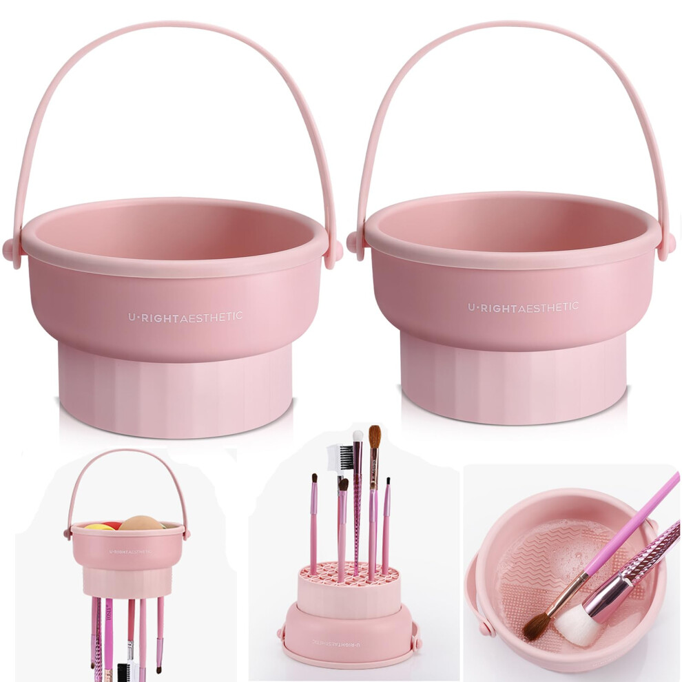Golikee 2 Pack Makeup Brush Cleaner Mat 3 In 1 Silicone Makeup Brush Cleaner Makeup Brush Cleaning Bowl Makeup Brush Sponge Scrubber Tool For Cleaning Storag
