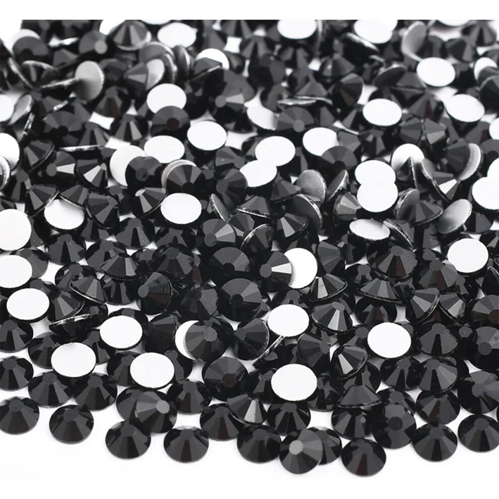 Qiipii Black 1440Pcs Ss16 4.0Mm Flatback Rhinestones Bulk K9 Glass Jet Gems Round Beads Stones Diamonds Nail Charms Jewels Nail Art Supplies Decor For