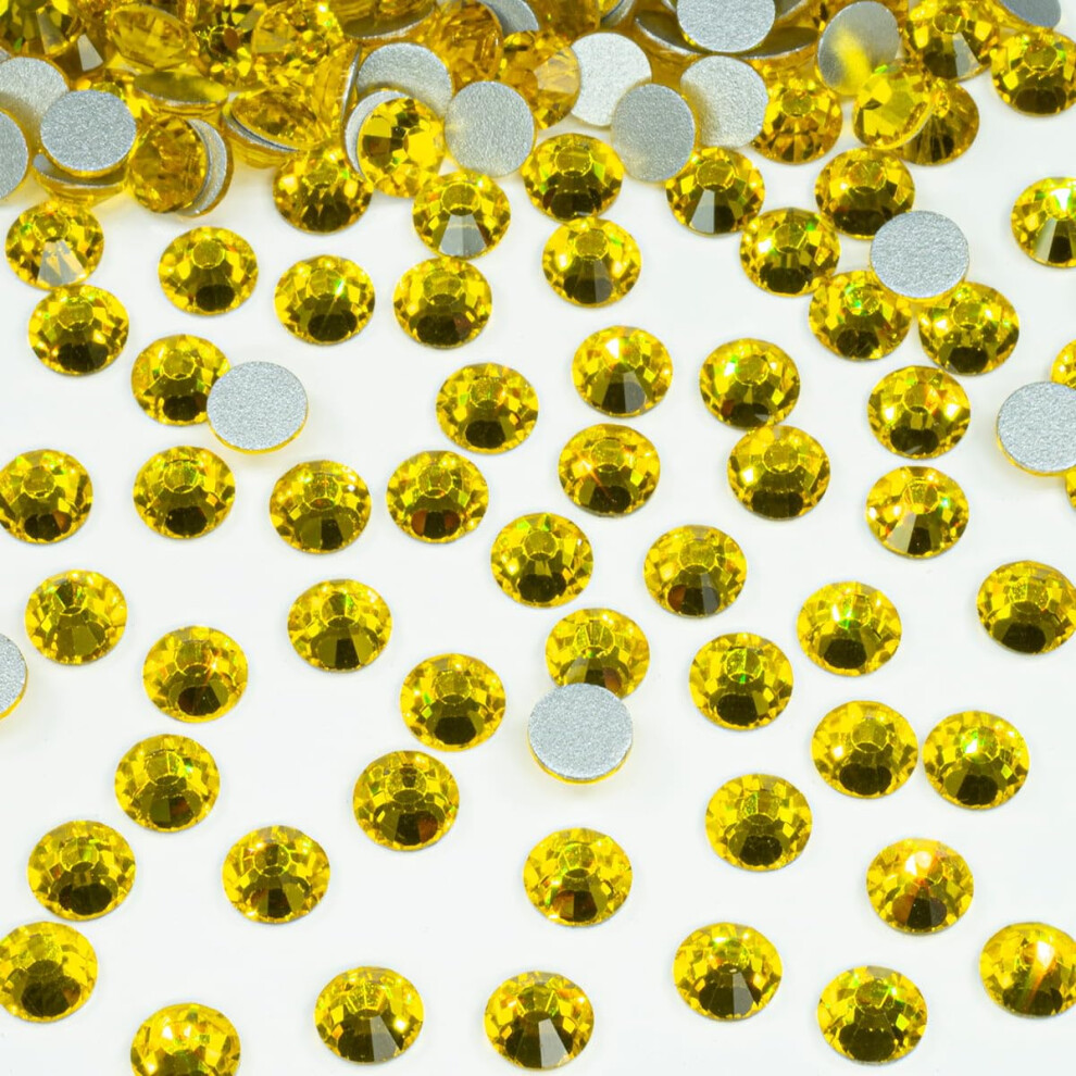 Qiipii Yellow 1440Pcs Ss16 4.0Mm Citrine Flatback Rhinestones Bulk K9 Glass Lemon Gems Round Beads Stones Diamonds Nail Charms Jewels Nail Art Supplie