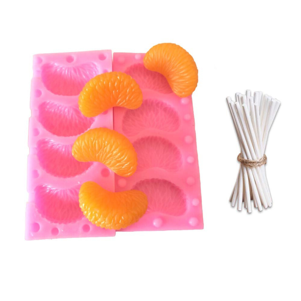 Moule En Silicone 3D En Forme De Tranche De Mandarine Avec 20 BâTonnets De Sucette, Segments De Mandarine, Fruits, Fondant, PâTe à Sucre, GlaçAge-image