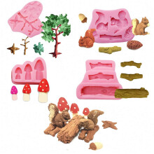 4 stks/set Bos Thema Fondant Mallen Dier Boomstam Eekhoorn Paddestoel Dennenappels Houthakker Gumpaste Chocolade Snoep Schimmel Stomp Verjaardag Taar
