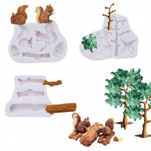 3 stks/set Bos Dier Siliconen Fondant Mallen Eekhoorn Chocolade Snoep Schimmel Houthakker Bosstronk Dennenappels Houten Boomstam Polymeer Klei Mallen