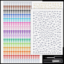 1550 Stuks Strass en Parels Stickers 3-6mm Heldere&Kleurige Edelstenen+Beige Parels Lijm voor Gezicht