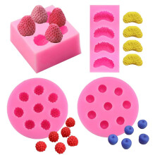 4Pcs Strawberry Tangerine Segment Raspberry and Blueberry Fondant Molds 3D Fruit Berries Mandarin Orange Silicone Chocolate Candy Mold for Cake Cu