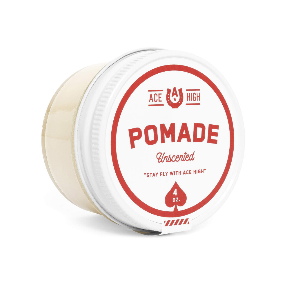 Ace High Unscented Pomade, Strong Hold, Natural Shine, Water Based, Hand Crafted, 4Oz