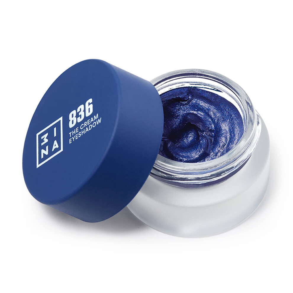 3Ina Blue,Cream Makeup - Vegan - Cruelty Free - The Cream Eyeshadow 836 - Dark Blue - 24H Longwearing & Waterproof Formula - Fast Drying Formula - Highly Pigment
